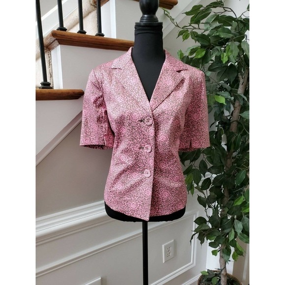 Sigrid Olsen Women Pink Floral Cotton Half Sleeve 3 Buttons Fitted Blazer - Picture 12 of 12